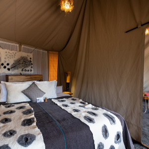 Bett in einem Zelt